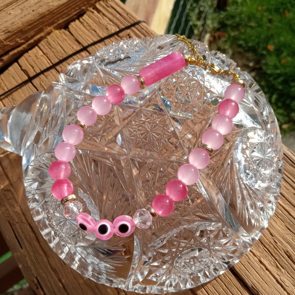 Pink evil eye bracelet